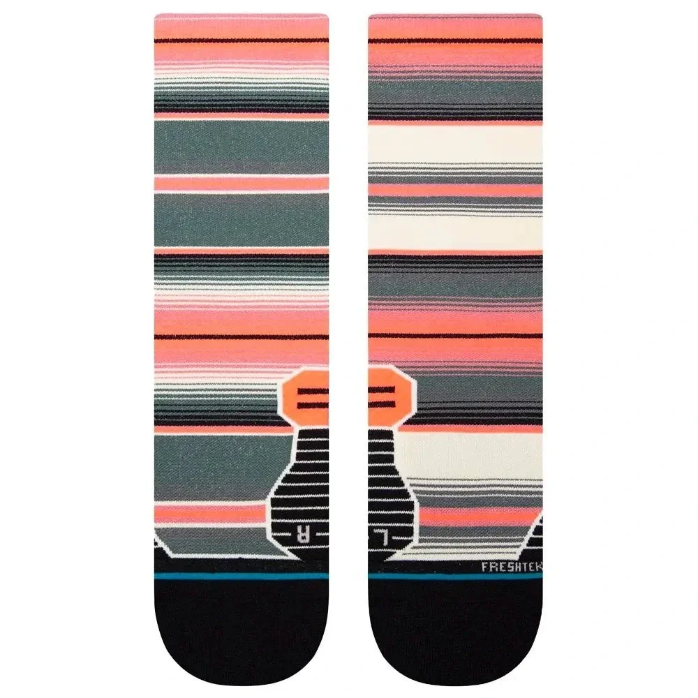 Stance Lanak Pass Light Crew Socks Teal Coral Gray Striped Medium Run FreshTek